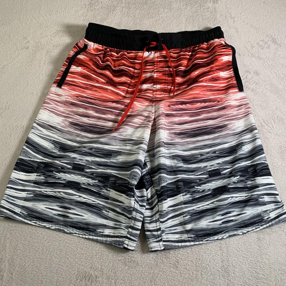 Nike Swim Shorts Mens Medium Red Black Gradient Boardshorts Mesh Lined Athletic